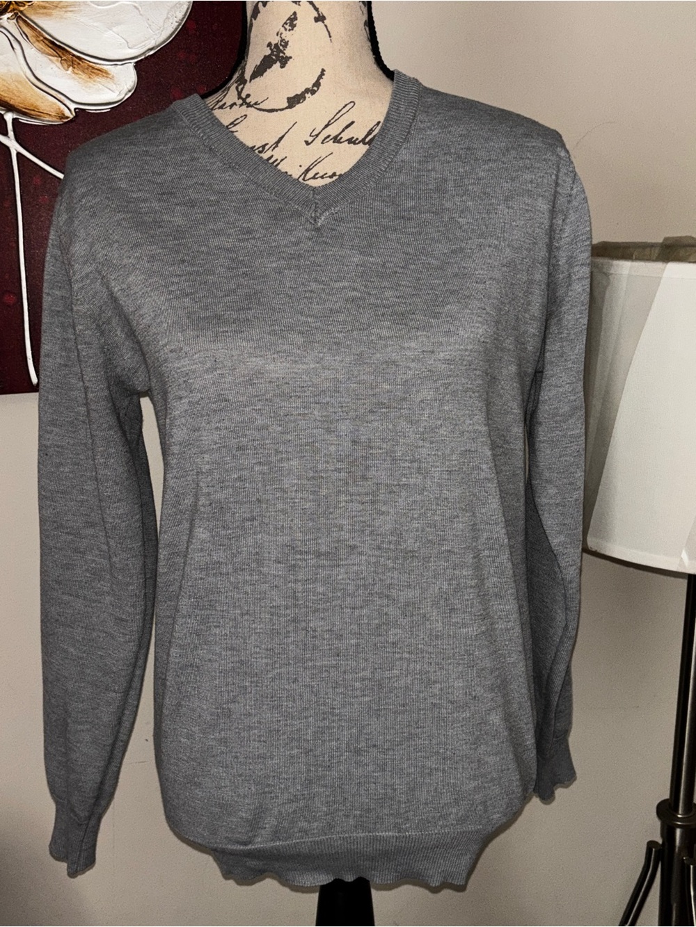 Men's V-Neck Sweater in Gray — Lightweight Layering Knit